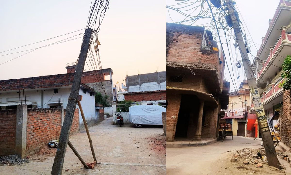 Even after a month has passed, the hanging electricity pole has not been removed