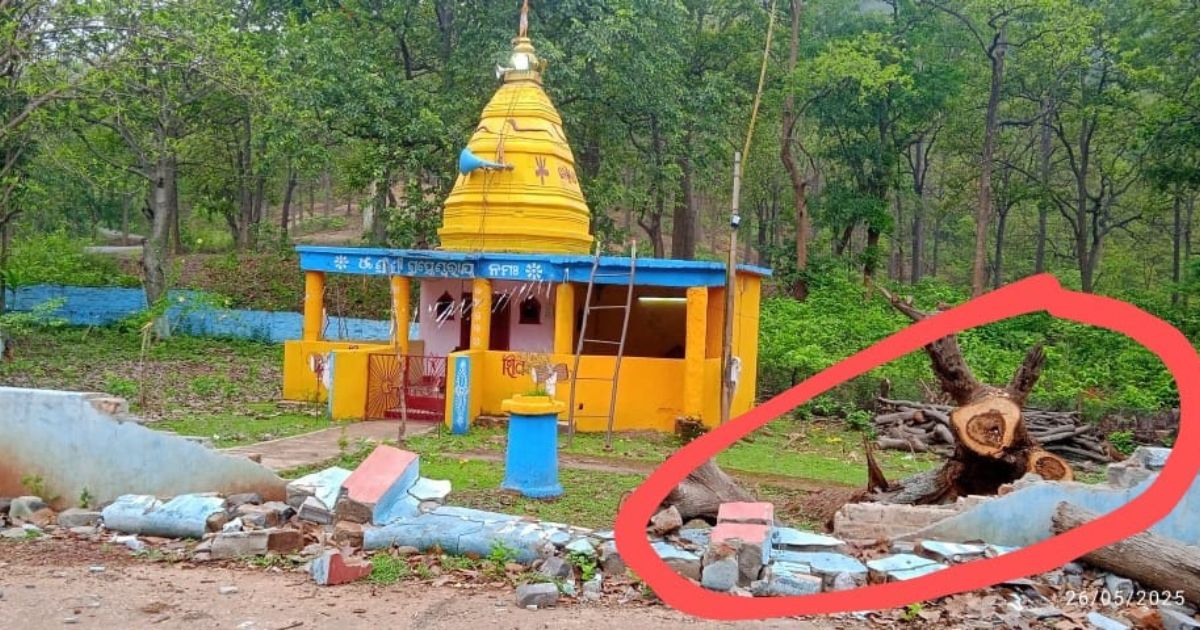 बड़बिल तहसील क्षेत्र के बेस कैंप स्थित शिव मंदिर के निकट आँधी में पेड़