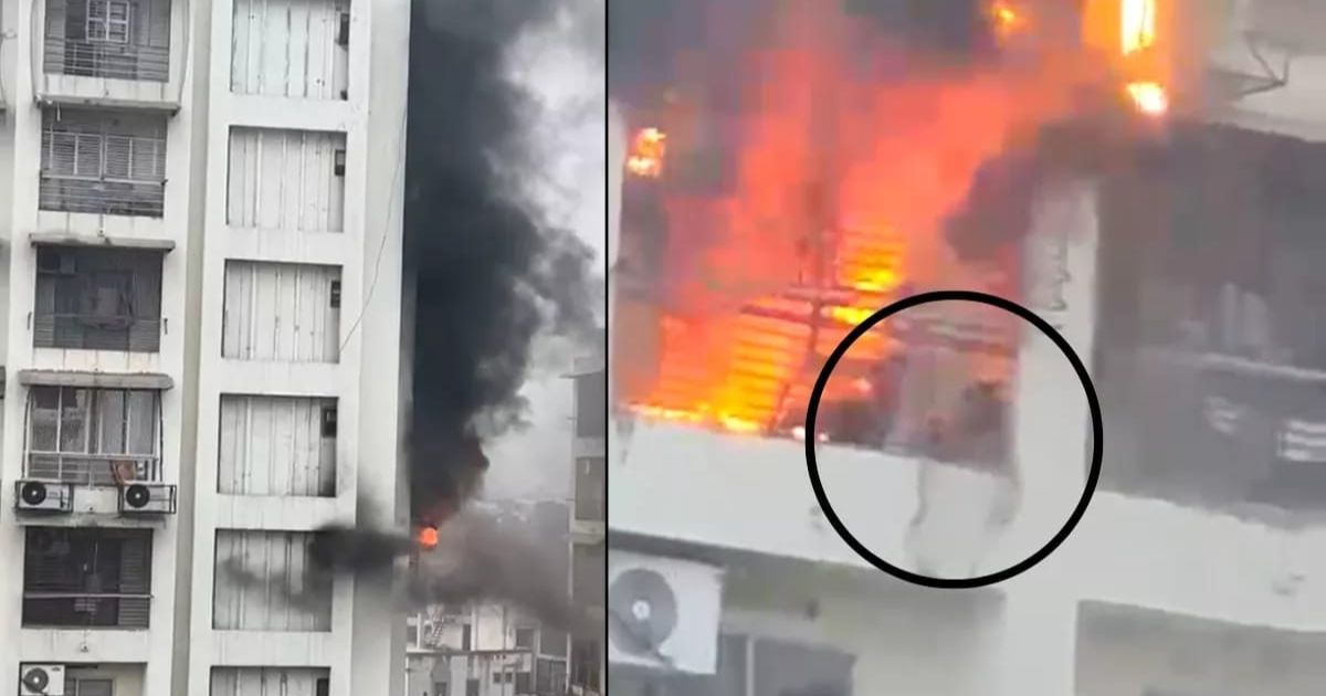 Fire broke out on the seventh floor of an apartment in Delhi