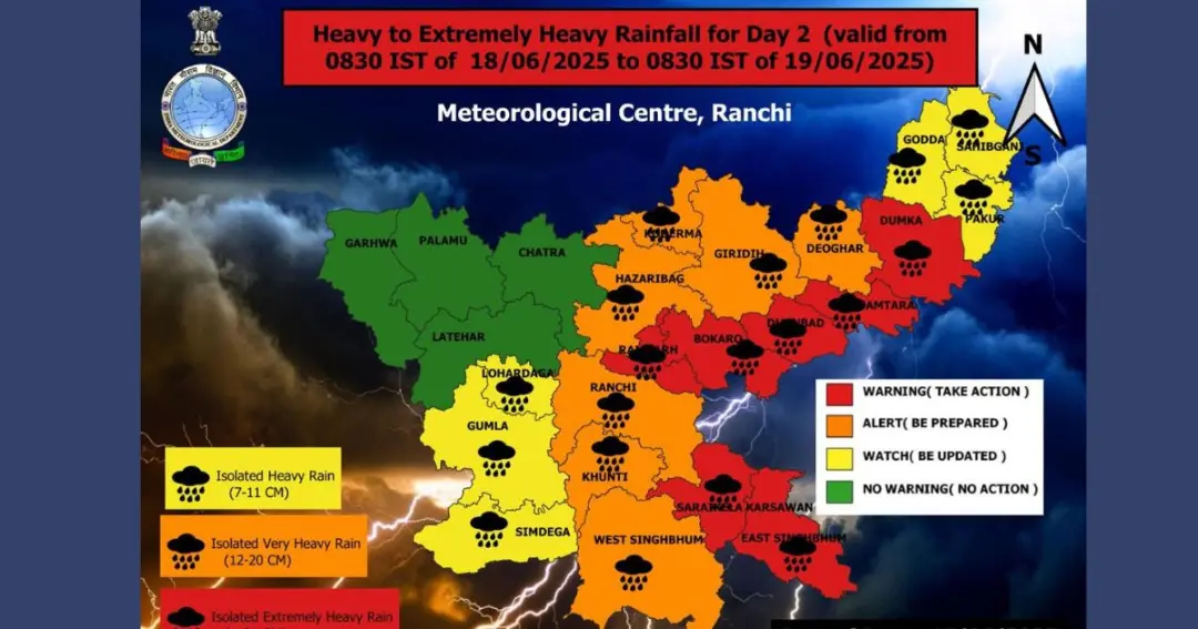 Heavy rain warning in East Singhbhum, administration appeals for vigilance and safety