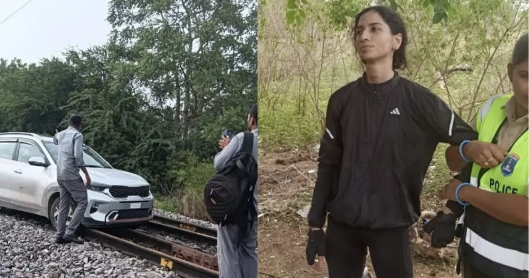Telangana woman drives car on railway track,