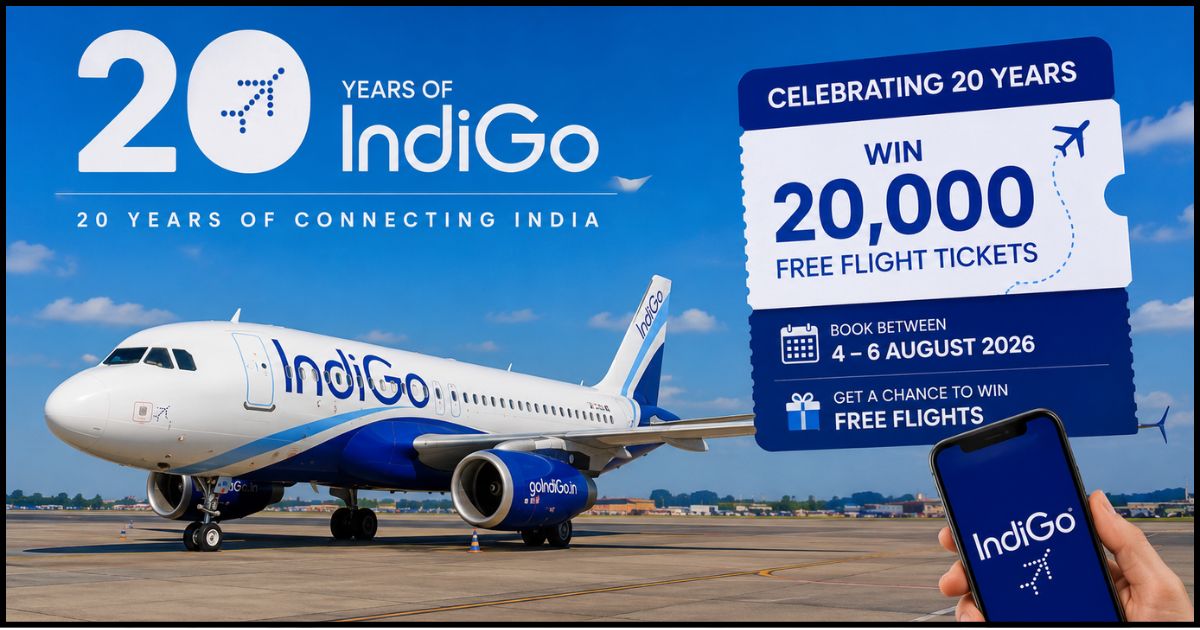 IndiGo का 20वीं वर्षगांठ पर बड़ा ऑफर! जीत सकते हैं 20,000 फ्री फ्लाइट टिकट, जानें पूरी डिटेल